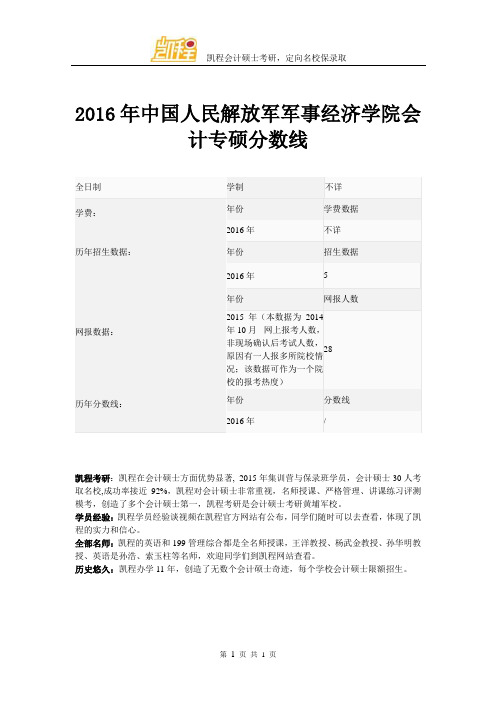 2016年中国人民解放军军事经济学院会计专硕分数线