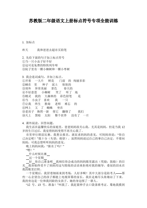 苏教版二年级语文上册标点符号专项全能训练