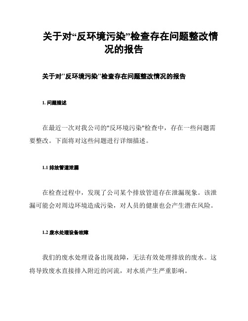 关于对“反环境污染”检查存在问题整改情况的报告