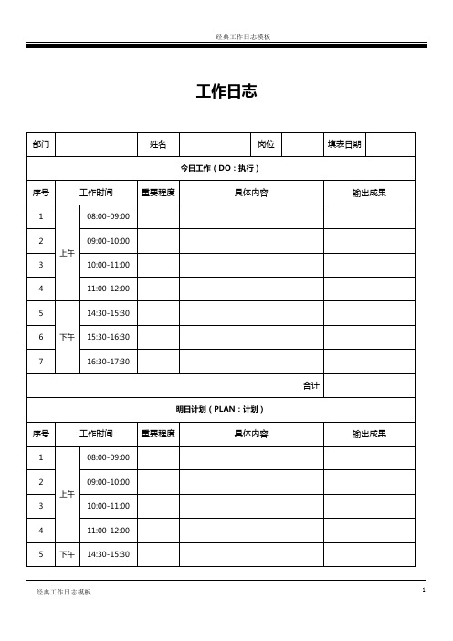 工作日志模板完整版