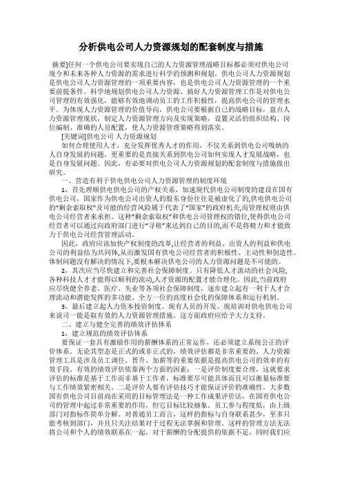 分析供电公司人力资源规划的配套制度与措施