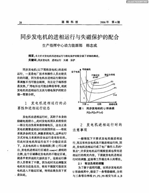 同步发电机的进相运行与失磁保护的配合