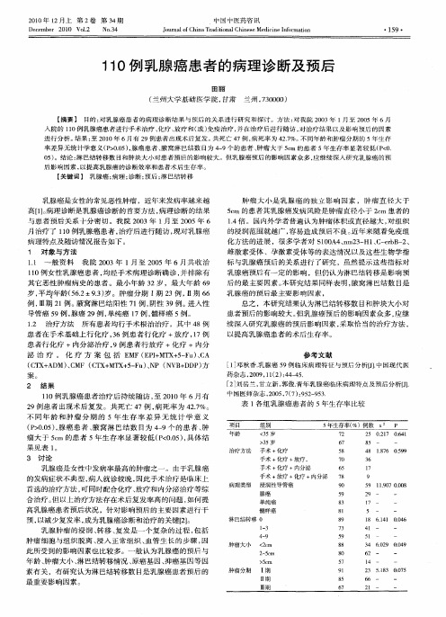 110例乳腺癌患者的病理诊断及预后