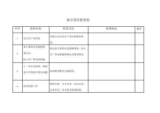 重点项目检查表