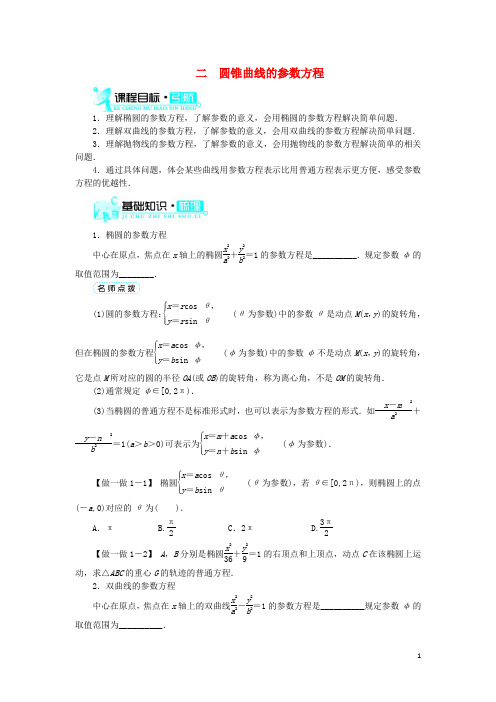 高中数学 第二讲 参数方程 二 圆锥曲线的参数方程学案