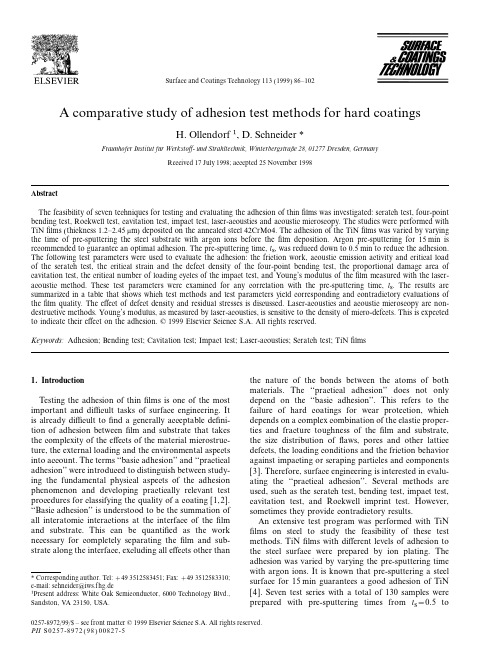 A comparative study of adhesion test methods for hard coatings