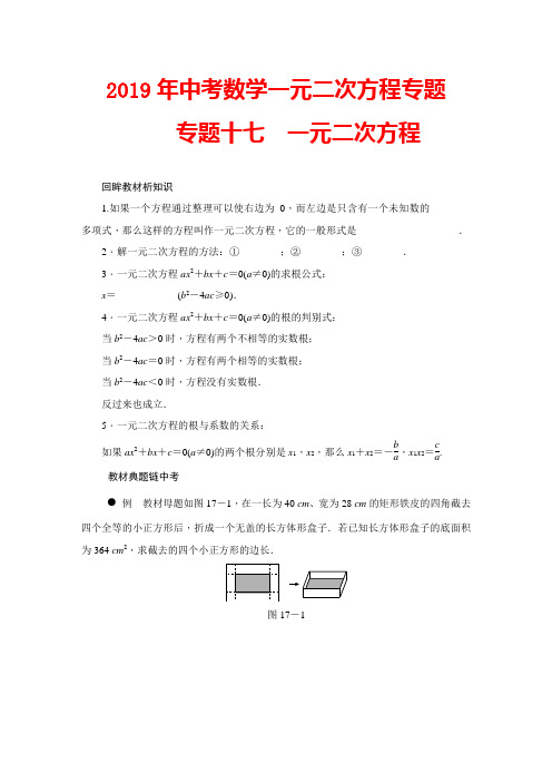 2019年中考数学一元二次方程专题