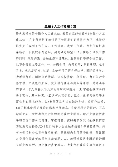 金融个人工作总结5篇