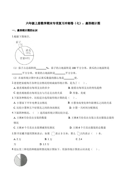 六年级上册数学期末试题-专项复习冲刺卷(七)：扇形统计图 人教新课标(含解析)