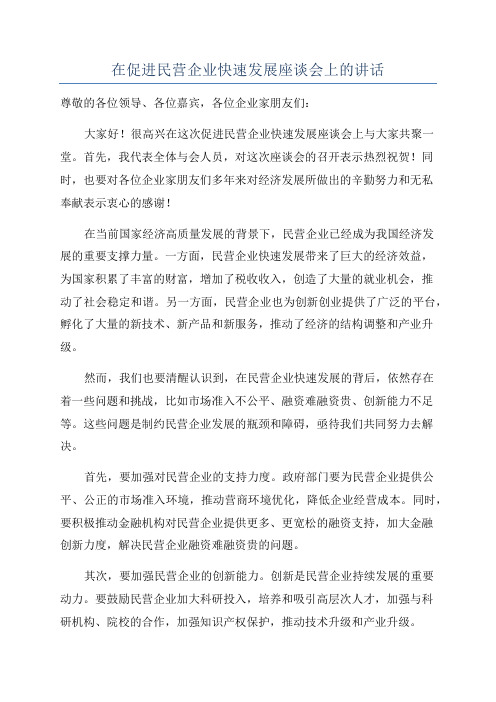 在促进民营企业快速发展座谈会上的讲话