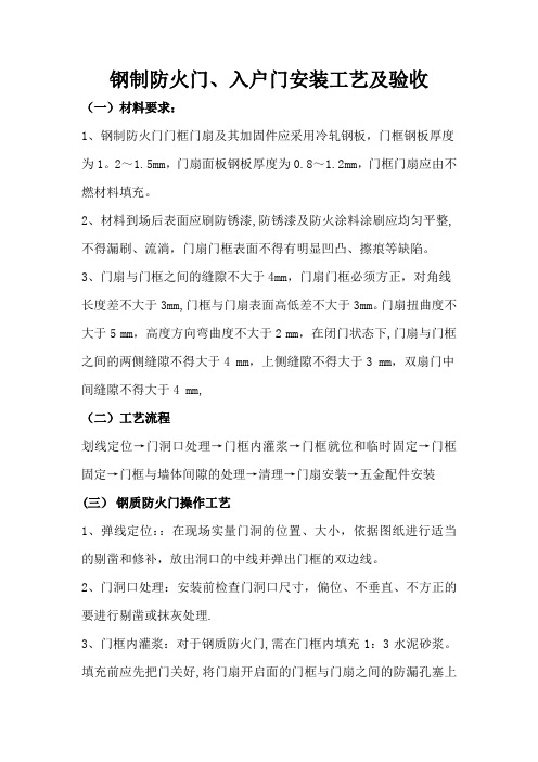 钢制防火门、入户门安装方案