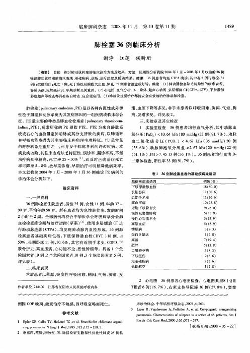 肺栓塞36例临床分析