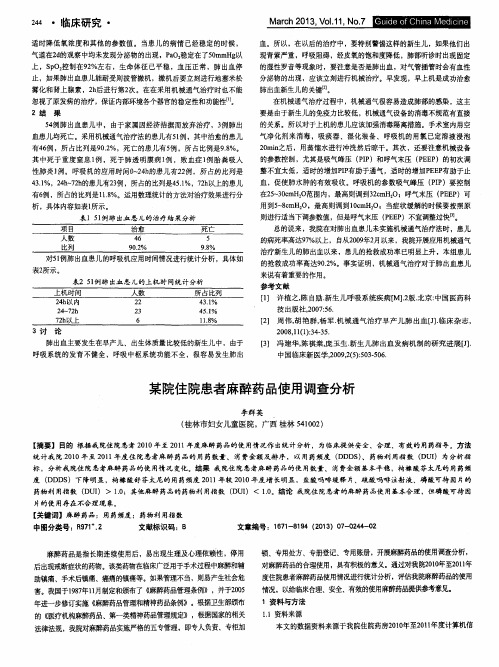 某院住院患者麻醉药品使用调查分析