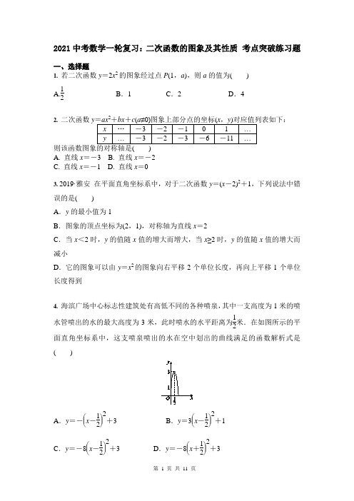 2021中考数学一轮复习：二次函数的图象及其性质 考点突破练习题(含答案)