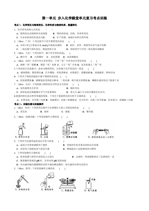 鲁教版九年级化学第一单元复习考点训练