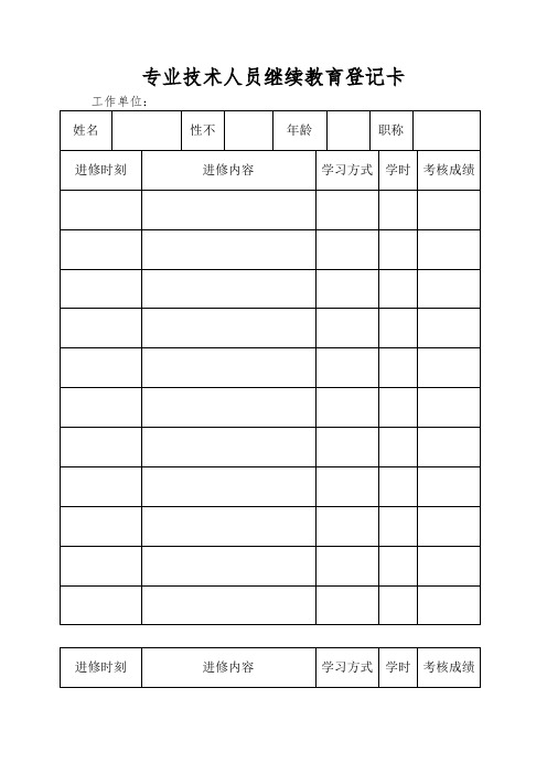 专业技术人员继续教育登记卡