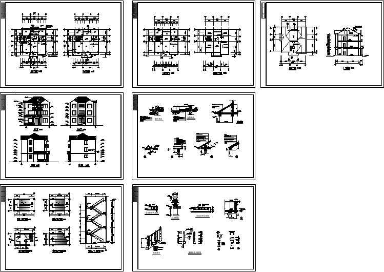 三层私人别墅施工图CAD图纸含平面立面图
