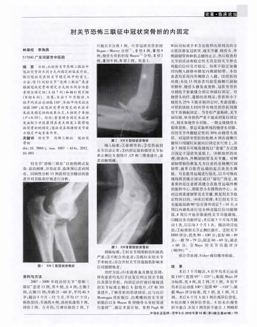 肘关节恐怖三联征中冠状突骨折的内固定