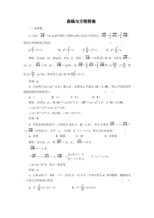 北京宏志中学2014年高二数学(理科)寒假作业——圆锥曲线答案