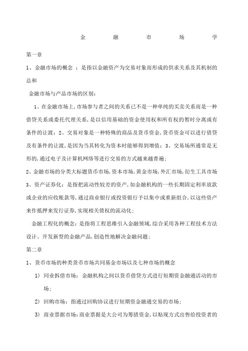 金融市场学复习重点整理