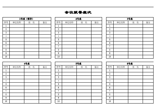 会议晚宴就餐座位安排表