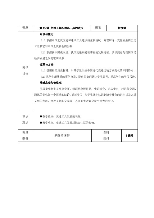 高中历史人教版必修2第15课交通和通讯工具的进步教案