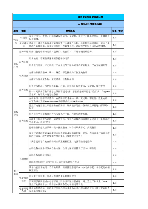 移动对顾客的问卷暗访调查表