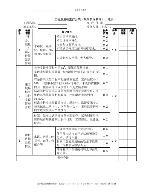 工程质量检查打分表