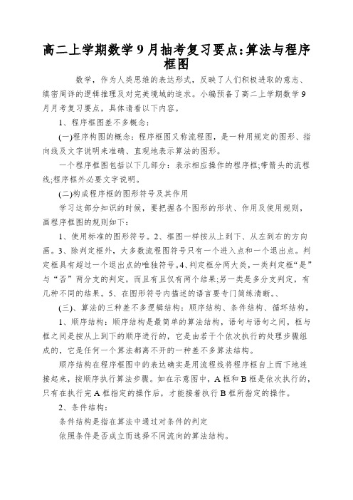 高二上学期数学9月抽考复习要点：算法与程序框图