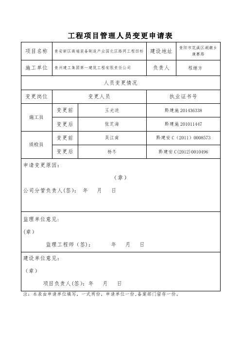 工程项目管理人员变更申请表2---副本