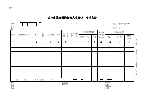 天津市社会保险缴费人员登记变动名册津社保登字表