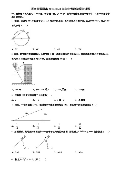 河南省漯河市2019-2020学年中考数学模拟试题含解析