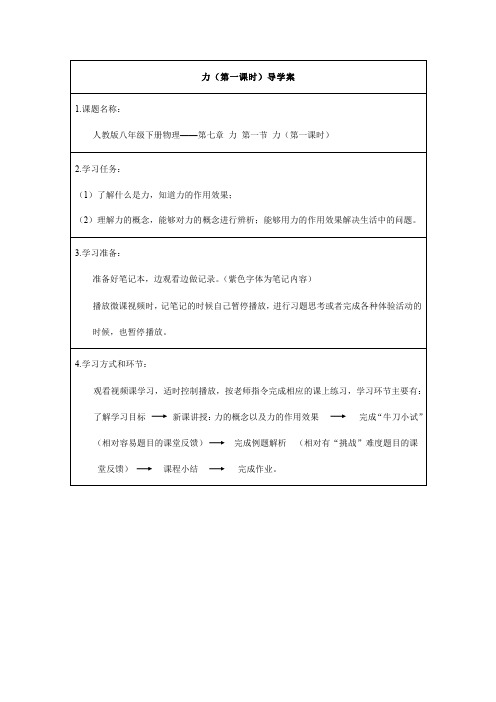 人教版初中物理八年级下册力(第一课时)-学习任务