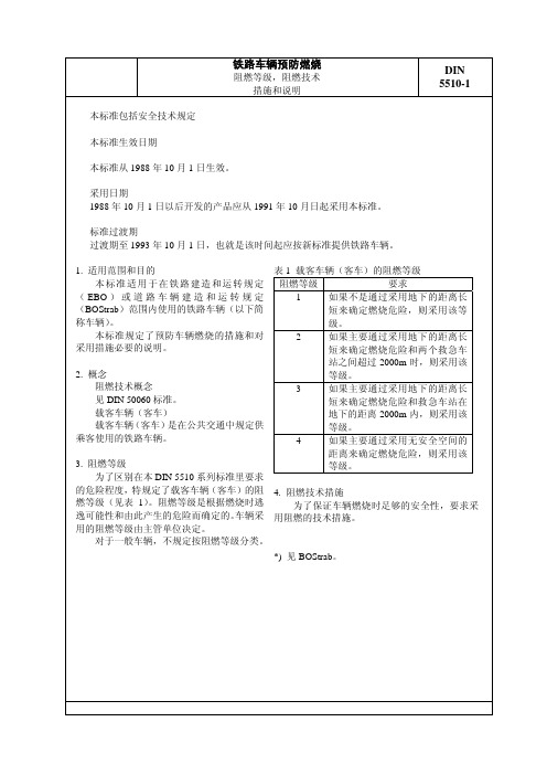 DIN 5510-1铁路车辆预防燃烧-阻燃等级,阻燃技术措施和说明