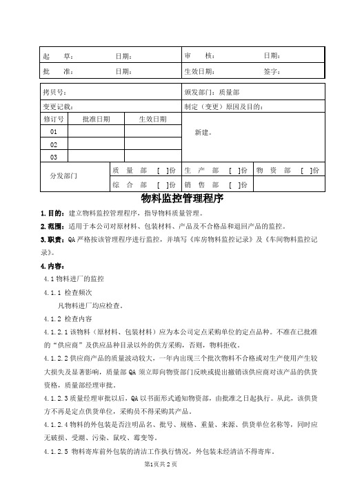 医疗器械公司 物料监控管理程序