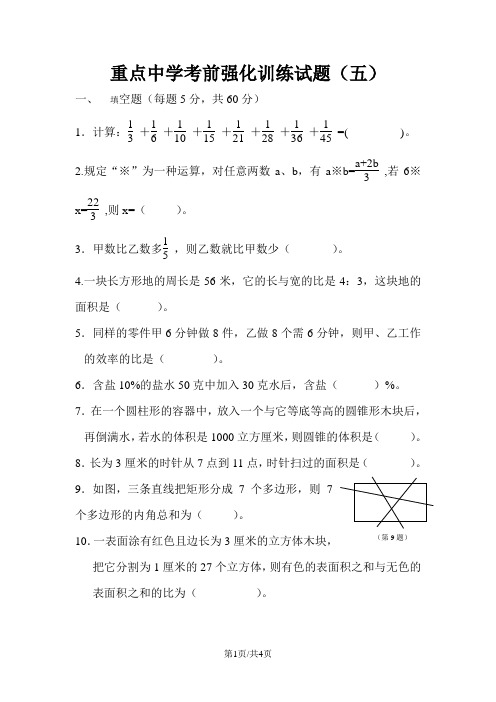 六年级下册数学试题  小升初分班考前强化训练试题   苏教版