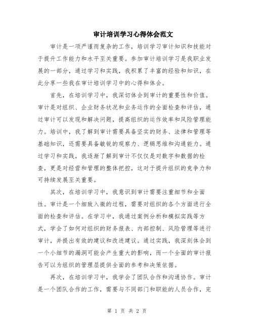 审计培训学习心得体会范文