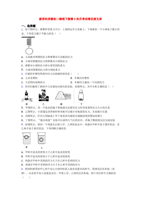 新苏科苏教初二物理下册第3次月考试卷百度文库