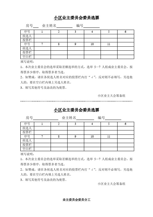 业主委员会选票分工