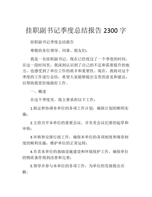 挂职副书记季度总结报告2300字