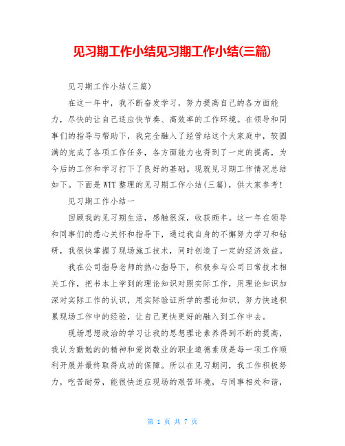 见习期工作小结见习期工作小结(三篇)