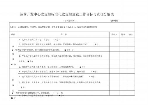 党支部标准化党支部建设工作目标与责任分解表