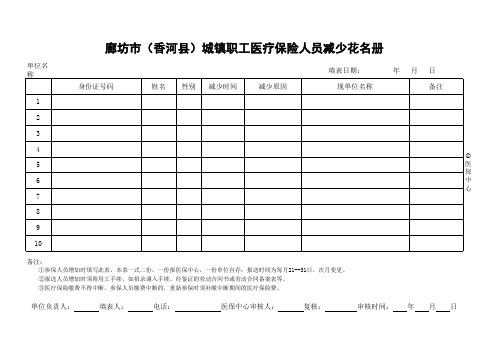 廊坊市(香河县)城镇职工医疗保险人员减少花名册