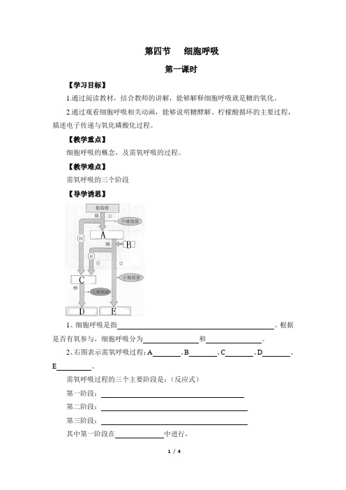 浙科版高中生物必修1《细胞呼吸》第一课时导学案