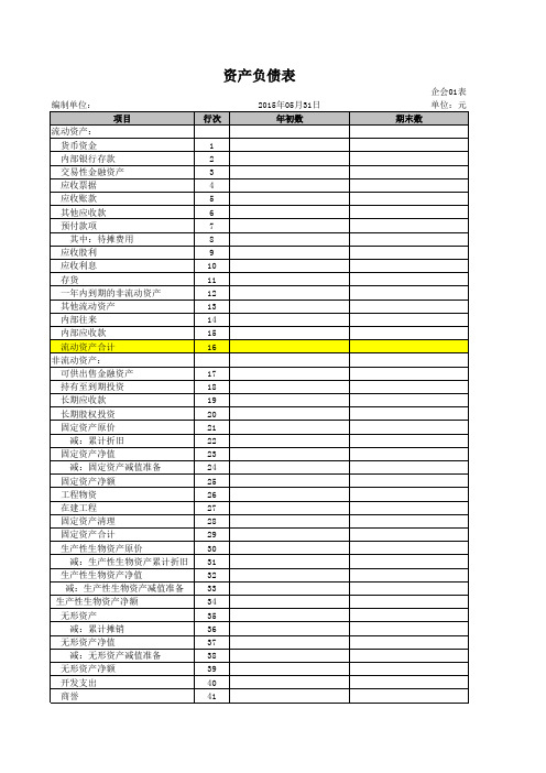 企业资产负债表模板_含报表公式