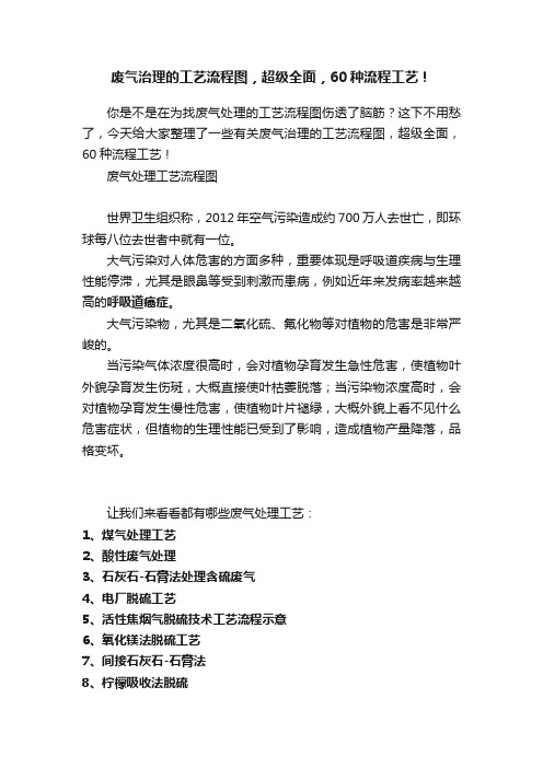 废气治理的工艺流程图，超级全面，60种流程工艺！