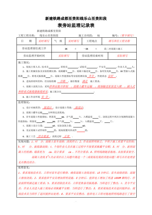 隧道施工旁站记录范本