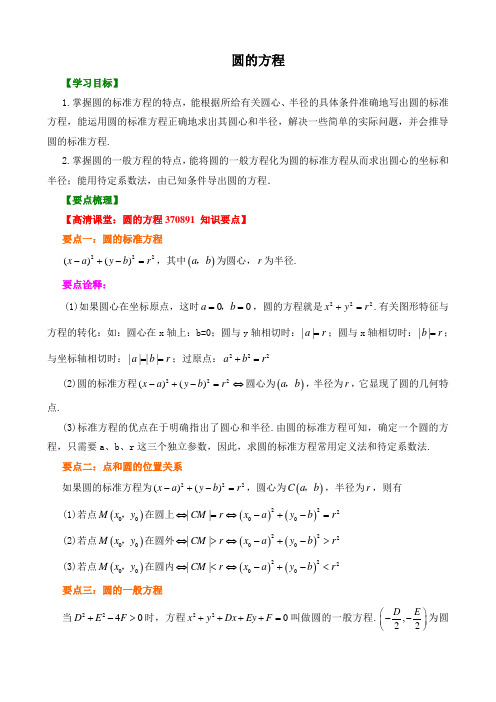 【精品】高中数学 必修2_圆的方程_讲义  知识点讲解+巩固练习(含答案)基础