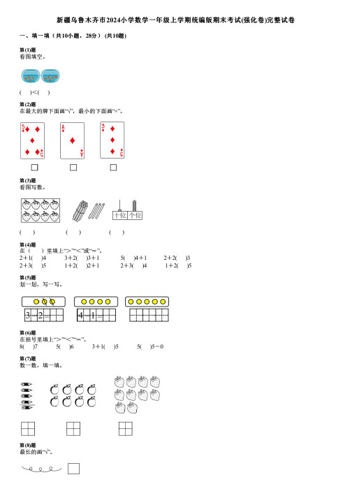 新疆乌鲁木齐市2024小学数学一年级上学期统编版期末考试(强化卷)完整试卷