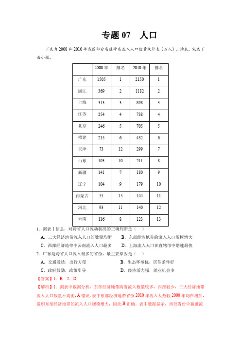 2023年高考地理复习精题精练-人口(解析版)